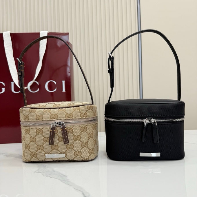 gucci tag mini gg original canvas leather trim primavera vanity shoulder bag